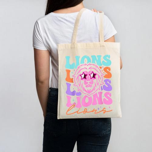 Lion Mascot Back To School Spirit Sports Men Women Groovy Canvas Tote Bag - Savourry