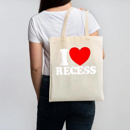 I Love Recess Red Heart Back To School Kids Recess Canvas Tote Bag - Savourry