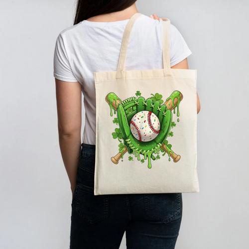 Lucky Shamrock Baseball Gloves Drip St Patrick's Day Boys Canvas Tote Bag - Sportilla