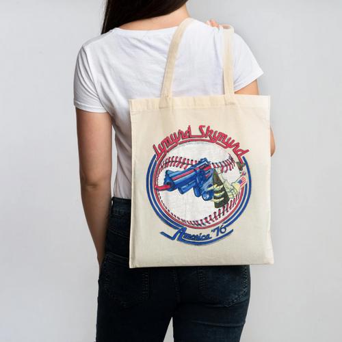 Lynyrd Skynyrd Skeleton Baseball Gun US Flag Cowboy Rock Fan Canvas Tote Bag - Sportilla