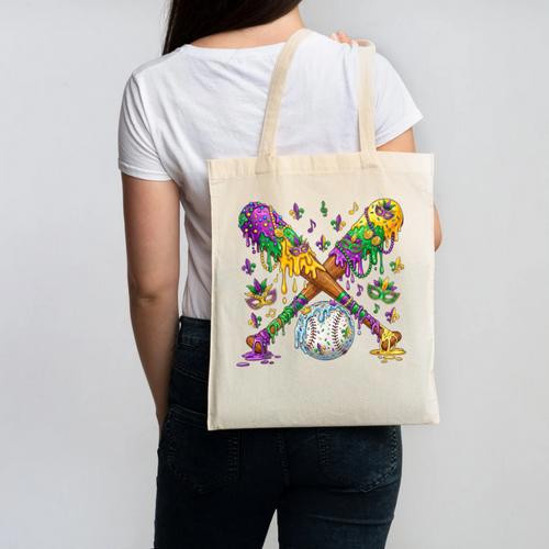 Mardi Gras Baseball Drip Shirt Cool Dripping Baseball Drip Canvas Tote Bag - Sportilla