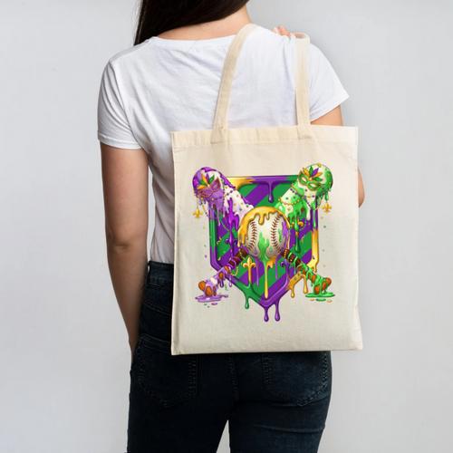 Mardi Gras Ice Cream Drip Baseball Sports For Men Women Kids Canvas Tote Bag - Sportilla