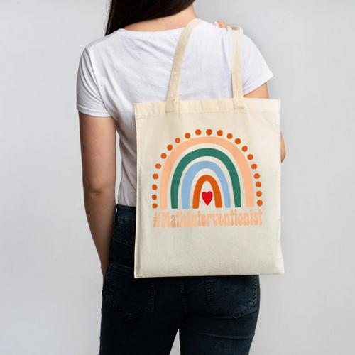 Math Interventionist Rainbow Appreciation Day Back To School Canvas Tote Bag - Savourry