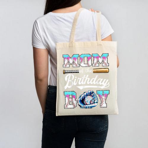 Mom Of The Birthday Boy Baseball Ice Cream Drip Matching Canvas Tote Bag - Sportilla