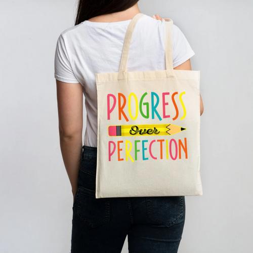 Motivational Quotes Back To School Progress Over Perfection Canvas Tote Bag - Savourry