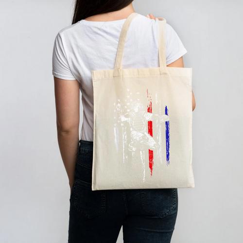 Patriotic Baseball Catcher American Flag Sports Tee Canvas Tote Bag - Sportilla
