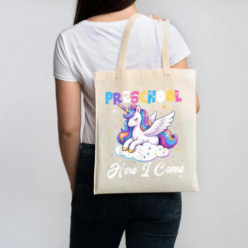 Preschool Here I Come Unicorn Back To School Girl Student Canvas Tote Bag - Savourry