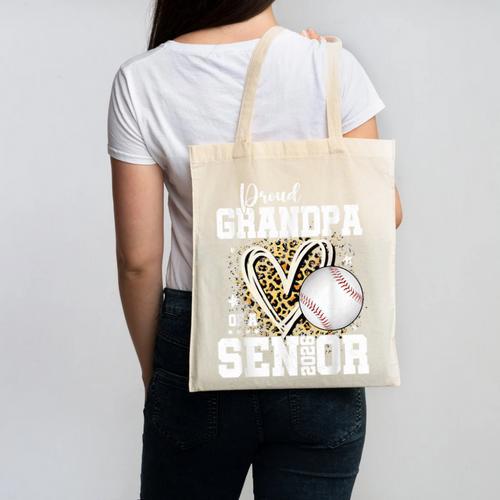 Proud Grandpa Of A 2026 Senior Baseball Graduation Leopard Canvas Tote Bag - Sportilla