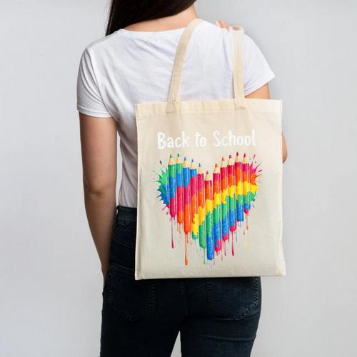 Rainbow Pencil Heart Back To School Creative Canvas Tote Bag - Savourry