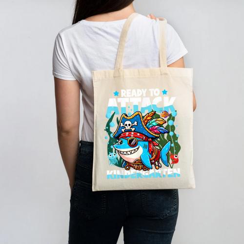 Ready To Attack Kindergarten Pirate Shark Back To School Canvas Tote Bag - Savourry