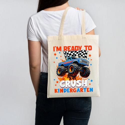 Ready To Crush Kindergarten Monster Truck Back To School Boy Canvas Tote Bag - Savourry