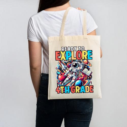 Ready To Explore 4th Grade Boys Astronaut Back To School Canvas Tote Bag - Savourry