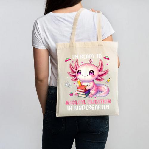 Ready To Kindergarten Axolotl Questions Back To School Girls Canvas Tote Bag - Savourry