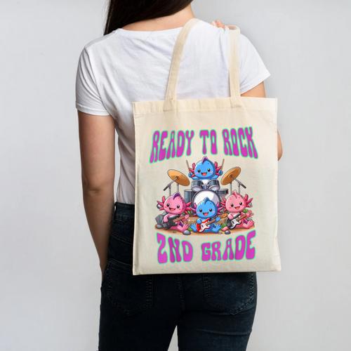 Ready To Rock 2nd Grade Back To School Axolotl 2024 School Canvas Tote Bag - Savourry