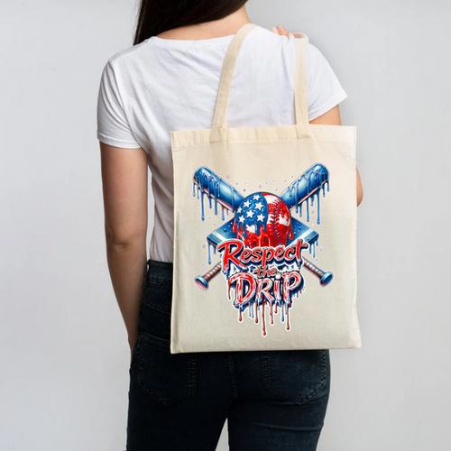 Respect The Drip Baseball American Flag Ice Cream Drip Youth Canvas Tote Bag - Sportilla