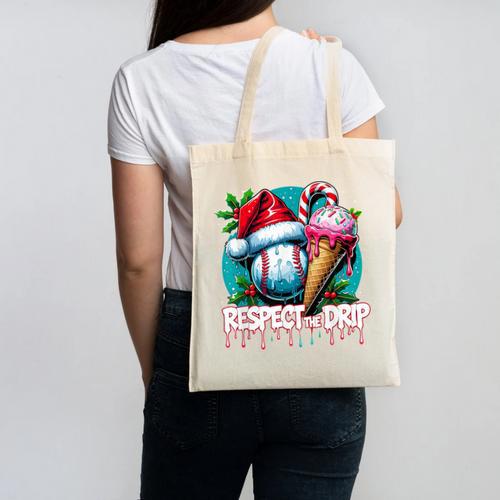 Respect The Drip Baseball Christmas Holiday Canvas Tote Bag - Sportilla