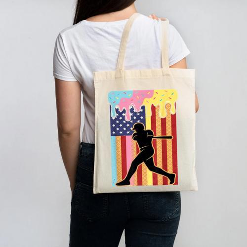 Retro Baseball Drip Boys Ice Cream Patriotic American Flag Canvas Tote Bag - Sportilla