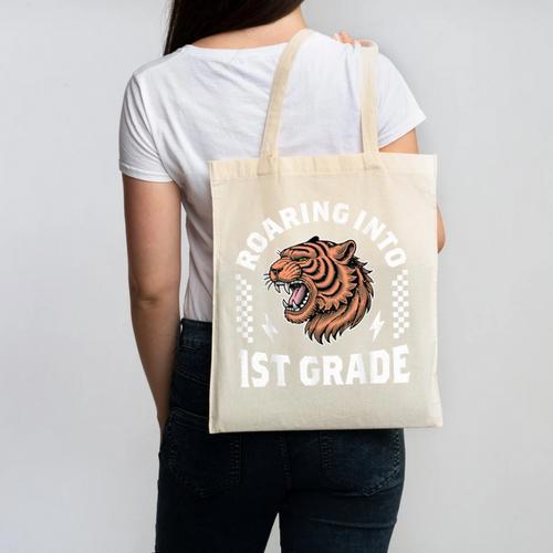 Roaring Into 1st Grade Roaring Tiger Back To School Boy Girl Canvas Tote Bag - Savourry