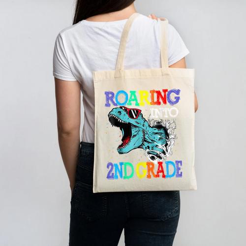 Roaring Into 2Nd Grade Dinosaur T Rex Back To School Canvas Tote Bag - Savourry