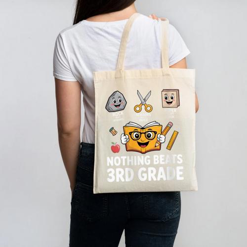Rock Scissor Paper Nothing Beats 3rd Grade Back To School Canvas Tote Bag - Savourry