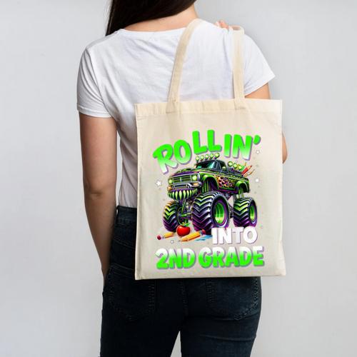 Rollin' Into 2nd Grade Monster Truck Back To School Boys Canvas Tote Bag - Savourry