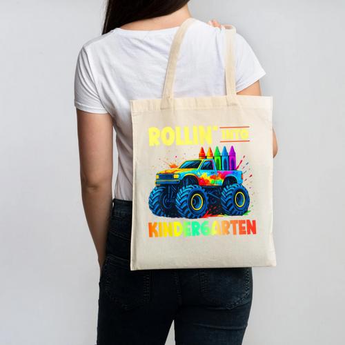 Rollin' Into Kindergarten Monster Car Back To School Boys Canvas Tote Bag - Savourry