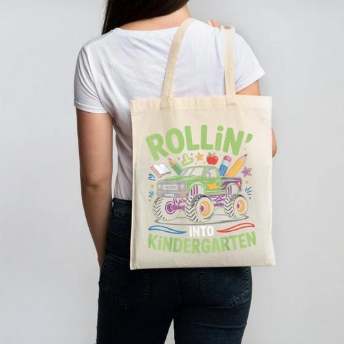 Rollin Into Kindergarten Monster Truck Back To School Canvas Tote Bag - Savourry