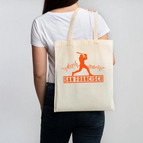 San Francisco Lovers Skyline Retro Baseball Heartbeat Men Canvas Tote Bag - Sportilla