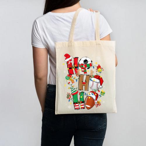 Santa Baseball Football Soccer Pajamas Ho Ho Christmas Xmas Canvas Tote Bag - Sportilla
