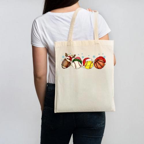 Santa Sports Boys Xmas Baseball Football Softball Basketball Canvas Tote Bag - Sportilla