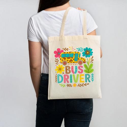 School Bus Driver Boho Floral Leopard Back To School Womens Canvas Tote Bag - Savourry