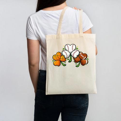 Shamrock Baseball Basketball Football St Patricks Day Canvas Tote Bag - Sportilla