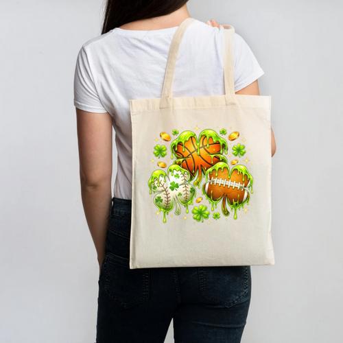 Shamrock Basketball Baseball Drip St Patrick's Day Boys Men Canvas Tote Bag - Sportilla
