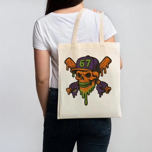 Six Seven 6 7 Baseball Skull Drip Halloween Horror Sports Canvas Tote Bag - Sportilla