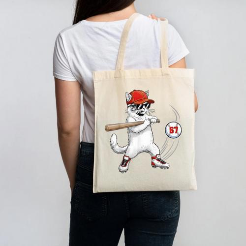 Six Seven 67 Baseball Cat Birthday Men Kids Boys Canvas Tote Bag - Sportilla