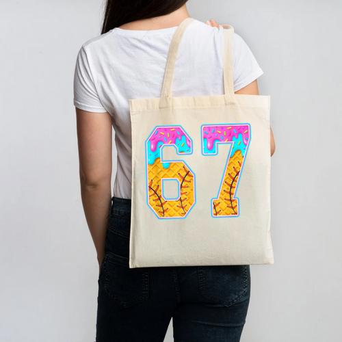 Six Seven Baseball Drip Canvas Tote Bag - Sportilla