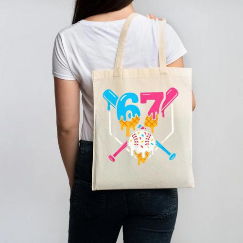 Six Seven Baseball Ice Cream Drip Cool 67 Gen Alpha Slang Canvas Tote Bag - Sportilla