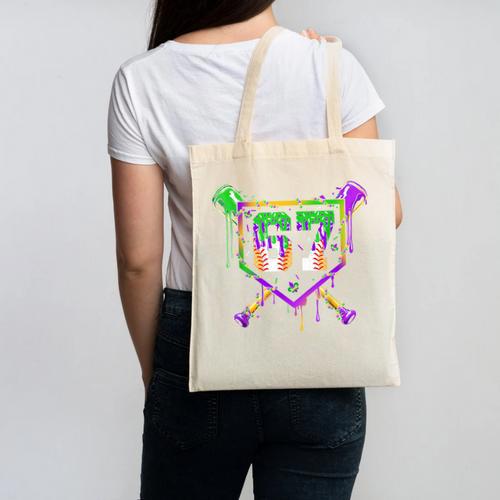 Six Seven Mardi Gras Baseball Sports Party Canvas Tote Bag - Sportilla