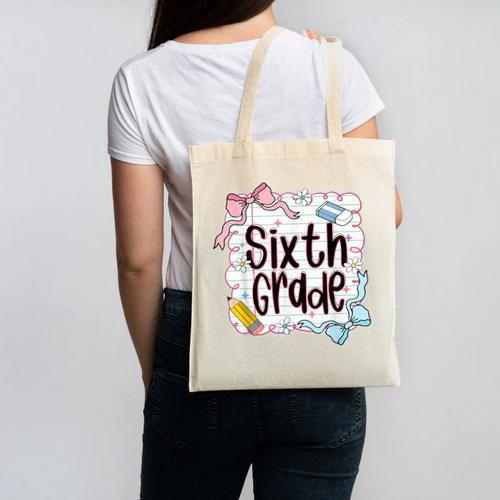 Sixth Grade Back To School For Girls Pink Notebook Canvas Tote Bag - Savourry