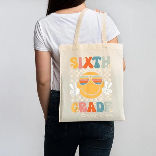 Sixth Grade Dream Team Smile Retro Back To School 6th Grade Canvas Tote Bag - Savourry