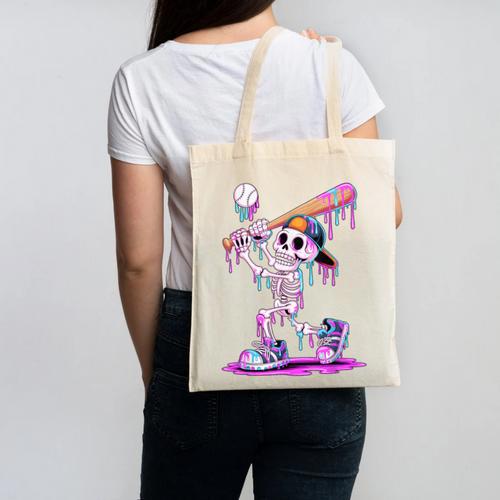 Skeleton Baseball Drip Boys Youth Kids Halloween Canvas Tote Bag - Sportilla