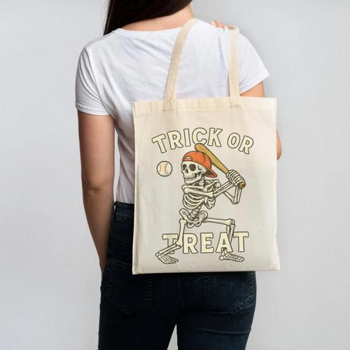Skeleton Baseball Halloween Costume Men Boys Kids Tee Canvas Tote Bag - Sportilla