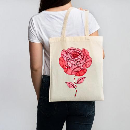 Sporty Rose Graphic With Baseball And Rugby Ball Petals Canvas Tote Bag - Sportilla