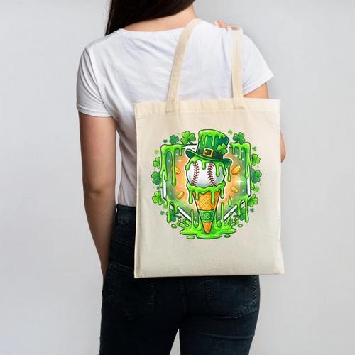 St Patrick Day Baseball Drip Ice Cream Baseball Home Plate Canvas Tote Bag - Sportilla