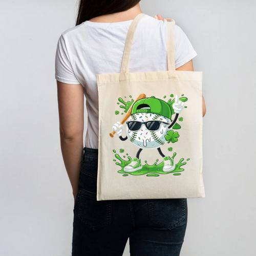 St Patrick Day Baseball Drip Ice Cream Baseball Player Men Canvas Tote Bag - Sportilla