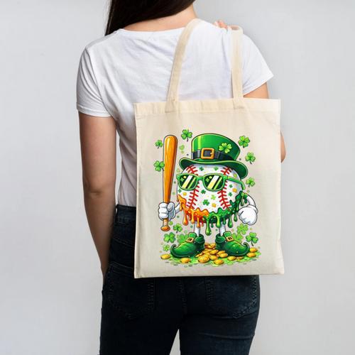 St Patricks Day Baseball Ice Cream Baseball Player Cartoon Canvas Tote Bag - Sportilla