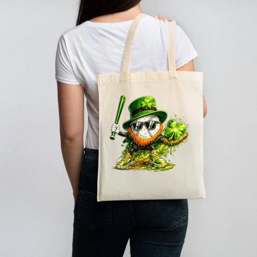 St Patrick’s Day Baseball Shamrock Player Canvas Tote Bag - Sportilla