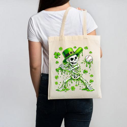 St Patricks Day Baseball Skeleton Irish Leprechaun Hat Boys Canvas Tote Bag - Sportilla