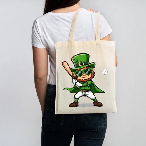 St Patrick’s Day Leprechaun Baseball Irish Graphic Canvas Tote Bag - Sportilla
