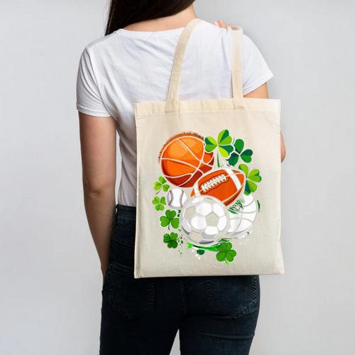 St Patricks Day Shamrock Basketball Baseball Football Soccer Canvas Tote Bag - Sportilla